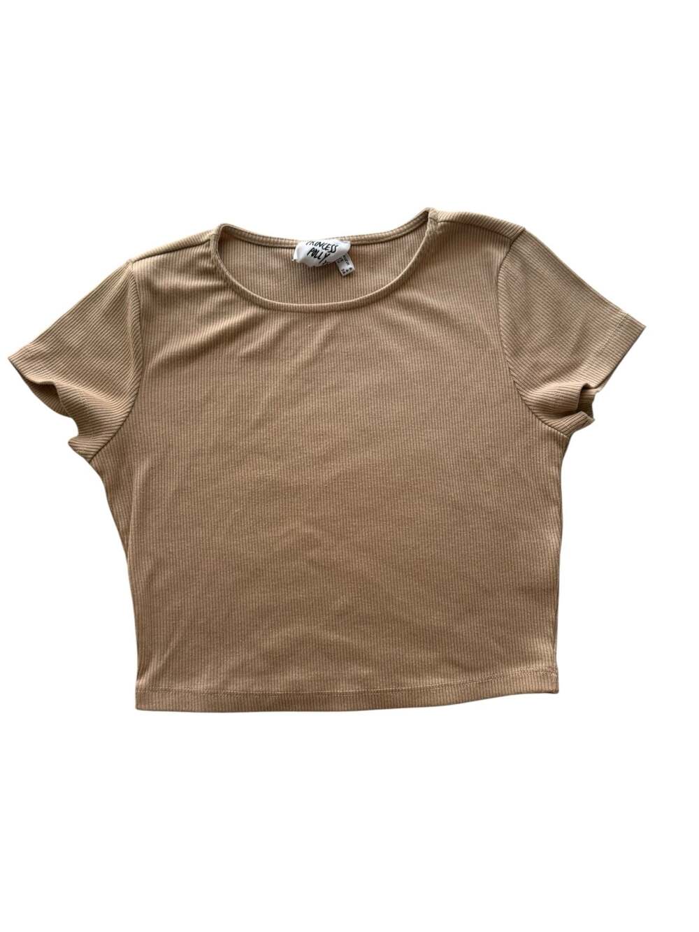Princess Polly Tan Ribbed Short Sleeve Crop Top Size US 4